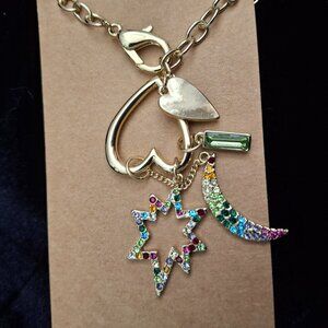 Rachel Roy Clustered Heart Charm Necklace Goldtone NWT